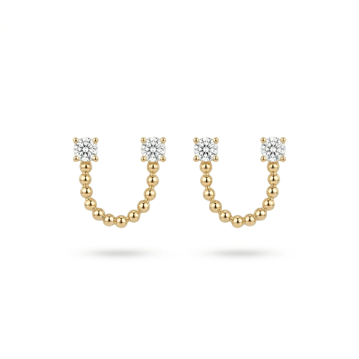 Double Piercing Diamond Studs