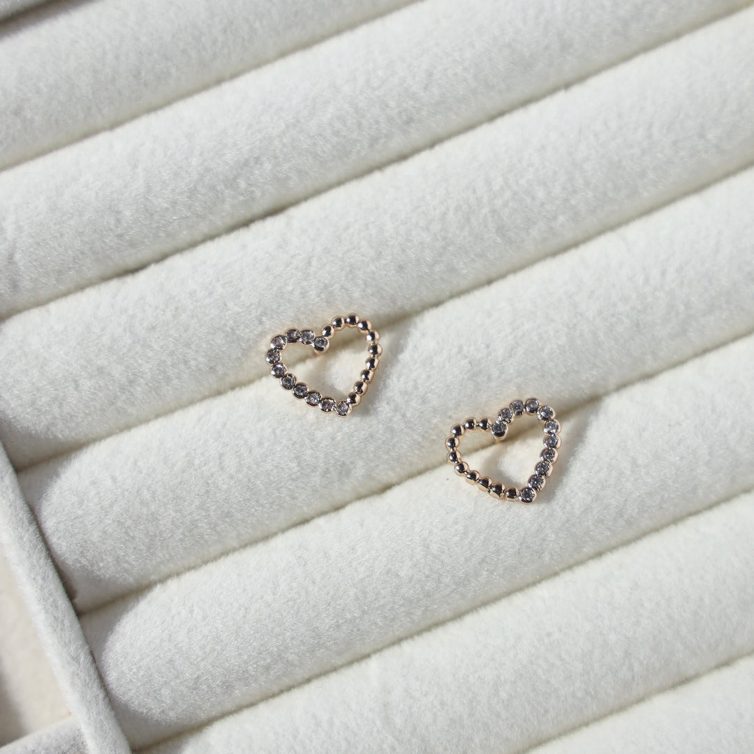 Half Diamond Heart Studs