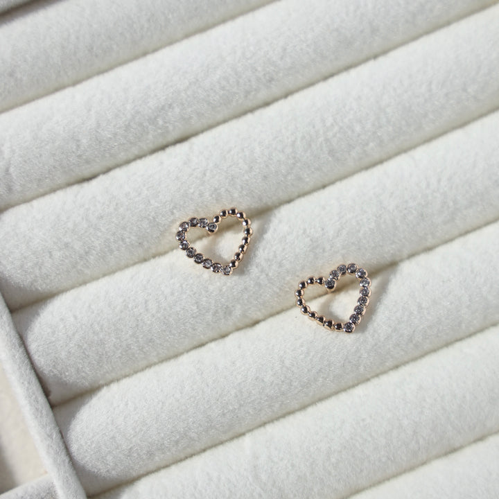 Half Diamond Heart Studs