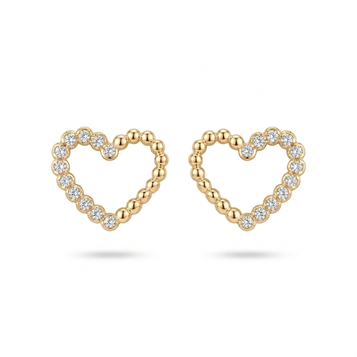Half Diamond Heart Studs